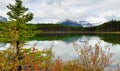 Beautiful high mountains of the Canadian Rockies reflecting in an alpine lake along the Icefields Parkway between Banff and Jasper Royalty Free Stock Photo