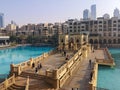 Beautiful high view of Dubai Mall - Souq Al Bahar and the Dubai Mall Fountain - Dubai tourist attractions and Burj Khalifa