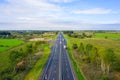 Beautiful hight way road on an early summer morning in central Russia. Moscow-Minsk M1 highway, Bird`s eye view of the