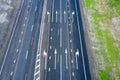 Beautiful hight way road on an early summer morning in central Russia. Moscow-Minsk M1 highway, Bird`s eye view of the