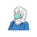 Beautiful Hijab Nurse Wearing Healty Mask Illustration, Vector Design