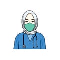 Beautiful Hijab Nurse Wearing Surgical Mask with Stethoscope, Healthy Mask Illustration, Vector Design