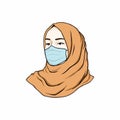 Beautiful Hijab Woman Wearing Mask, Coronavirus, Covid-19, Vector Design