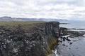 Hiking trail from Anarstapi to Hellnar with the raw ocean und big rocks and mountains in the west of Iceland at Snaefellsnes Penin