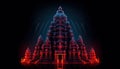 A beautiful hindu glowing temple on black background