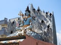 Beautiful hindu god Lord Shiva Statue at the top of the temple with snow background