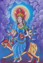 Beautiful Hindu goddess rendering Kushmanda Devi. . Navaratri. Day 4. Pastel drawing.