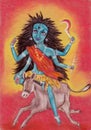 Beautiful Hindu goddess rendering Shree Kalaratri Devi. Navaratri. Day 7. Pastel drawing.