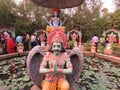 Beautiful hindu lord bishnu and gorur colorful statue at the Temple area