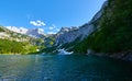 Beautiful Hinterer Gosausee lake landscape with Dachstein mountains in Austrian Alps. Salzkammergut region. Royalty Free Stock Photo