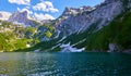 Beautiful Hinterer Gosausee lake landscape with Dachstein mountains in Austrian Alps. Salzkammergut region. Royalty Free Stock Photo