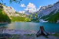 Beautiful Hinterer Gosausee lake landscape with Dachstein mountains in Austrian Alps. Salzkammergut region. Royalty Free Stock Photo