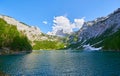 Beautiful Hinterer Gosausee lake landscape with Dachstein mountains in Austrian Alps. Salzkammergut region. Royalty Free Stock Photo