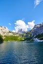 Beautiful Hinterer Gosausee lake landscape with Dachstein mountains in Austrian Alps. Salzkammergut region. Royalty Free Stock Photo