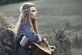 Beautiful hippie girl with guitar Royalty Free Stock Photo