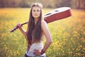 Beautiful hippie woman with guitar Royalty Free Stock Photo