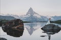 Stylish young wedding couple posing in beautiful Matterhorn moun Royalty Free Stock Photo