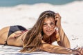 Hispanic Brunette Model Enjoying A Sunny Day At The Beach