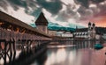 Beautiful historic city center of Lucerne with famous buildings and lake Lucerne Vierwaldstattersee, Canton of Lucerne,