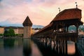 Beautiful historic city center of Lucerne with famous Chapel Bridge and lake Lucerne in Lucerne, Switzerland Royalty Free Stock Photo