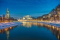 Beautiful historic city of Salzburg in winter at night, Austria Royalty Free Stock Photo