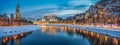 Beautiful historic city of Salzburg in winter at night, Austria