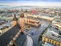 Beautiful historic market square at sunrise, Krakow, Poland Royalty Free Stock Photo