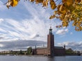 Beautiful historical building near the river under the cloudy sky Stockholm, Sweden Royalty Free Stock Photo