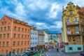 Beautiful colorful historical buildings Karlovy Vary Czech Republic Royalty Free Stock Photo