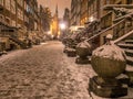 Mariacka street at night, in winter, Danzig, Poland Royalty Free Stock Photo