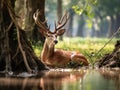 A beautiful Hog deer resting  Made With Generative AI illustration Royalty Free Stock Photo