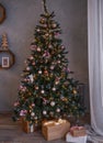 Beautiful holdiay decorated room with Christmas tree Royalty Free Stock Photo