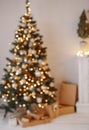 Beautiful holdiay decorated room with Christmas tree