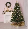 Beautiful holdiay decorated room with Christmas tree Royalty Free Stock Photo