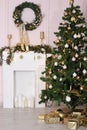 Beautiful holdiay decorated room with Christmas tree Royalty Free Stock Photo