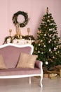 Beautiful holdiay decorated room with Christmas tree