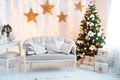 Beautiful holdiay decorated room with Christmas tree