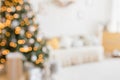 Beautiful holiday decorated room with Christmas tree and bright lights , out of focus shot for photo background. Blur christmas Royalty Free Stock Photo