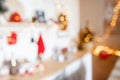 Beautiful holiday decorated room with Christmas tree and bright lights , out of focus shot for photo background. Blur christmas Royalty Free Stock Photo