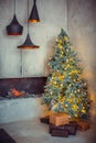 Beautiful holiday decorated room with Christmas tree