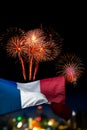 Beautiful holiday fireworks and france flag with & x28;bokek backgrou Royalty Free Stock Photo