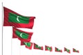 Beautiful holiday flag 3d illustration - Maldives isolated flags placed diagonal, illustration with bokeh and space for content