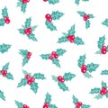 Beautiful Holly Berry seamless pattern, handdrawn creative leaves - christmas background, great for X-Mas themes, banners,