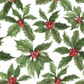 Beautiful holly Ilex berries in seamless pattern