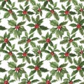 Beautiful holly Ilex berries in seamless pattern