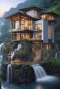 Beautiful home at waterfall Royalty Free Stock Photo