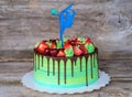 Beautiful homemade cake with a figure of an athlete of rhythmic gymnastics Royalty Free Stock Photo