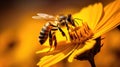 Beautiful honey bee on a flower close-up macro, Generative AI