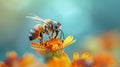 Beautiful honey bee on a flower, close-up macro shot captures intricate details, Ai Generated