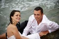 Beautiful honeymooners - bride and groom portrait